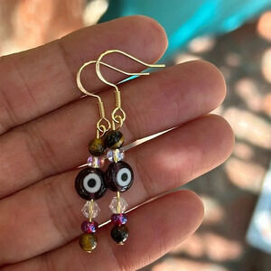 Handmade tigers eye evil eye 🧿 charm earrings ✨